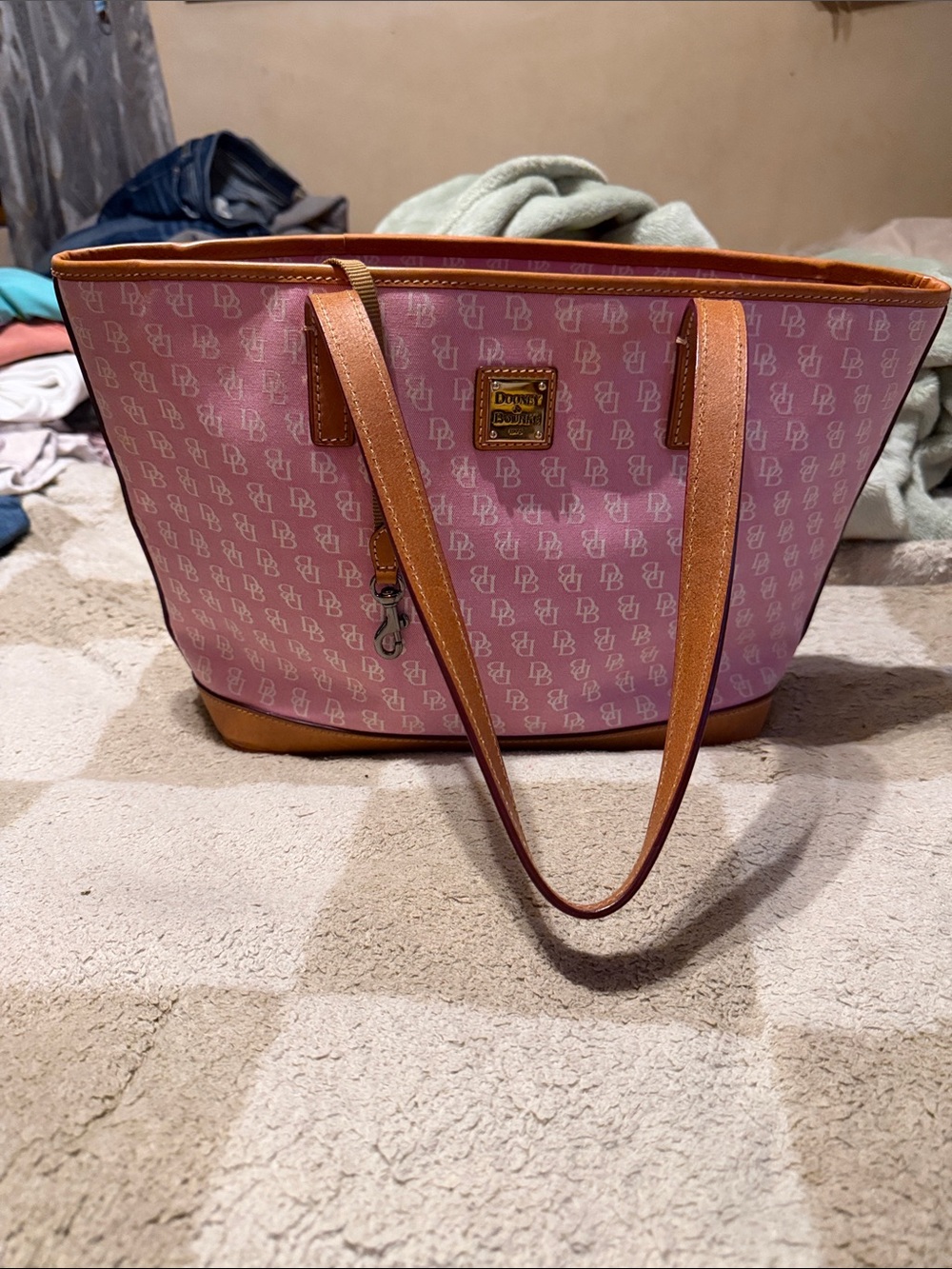 Dooney & Bourke Pink Tote with Tan Leather Trim